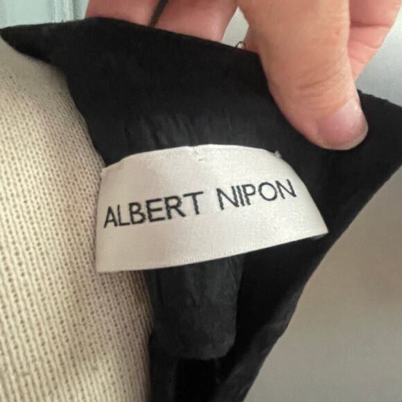 Albert Nipon Vintage Black Silk Dress 4 Pleated Trim Gold Button Back Shoulder - Picture 3 of 7